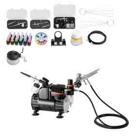 Airbrush Kit, 1/6 HP, Air Brush Kit with Air Compressor, 3 Dual-Action Professional Airbrushes with 3 Tips, Hose, Acrylic Paint, Brush, Low Noise
