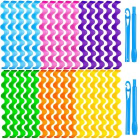 30 Pcs Heatless Hair Curlers Wave Curls Styling Kit with 2 Pcs Styling Hooks, No Heat Hair Curlers for Women Girls (6 Colors, 30 cm/11.81 inch)