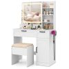 Multi-functional Vanity Desk with Hair Dryer Rack, Storage Stool Makeup Vanity for Home Beauty Organizer