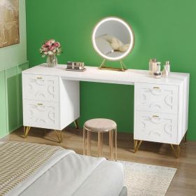 Without Mirror 59-Inch Makeup Vanity Desk with 4 Drawers, White Dressing Table with Storage