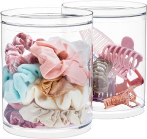 Bella Tall Scrunchie Holder | Stackable Clear Plastic Container (Set of 2) Round Vanity Storage Organizers with Lids for Hair Accessories Beauty Suppl