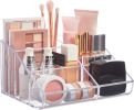 Clear Plastic Vanity Makeup Organizer | 6-Compartment Holder for Brushes, Eyeshadow Palettes, Beauty Supplies | Curved Front Design | Made in USA