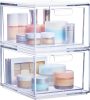 Audrey Stackable Clear Bin Plastic Organizer Drawers | 2 Piece Set | Organize Cosmetics and Beauty Supplies on a Vanity | Made in USA