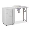 Foldable Manicure Table with Electric Dust Collector, Lockable Wheels, Wrist Cushion, Drawers & Cabinet for Beauty Salon, White