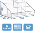 Clear Plastic Vanity Makeup Organizer | 6-Compartment Holder for Brushes, Eyeshadow Palettes, Beauty Supplies | Curved Front Design | Made in USA