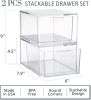 Audrey Stackable Clear Bin Plastic Organizer Drawers | 2 Piece Set | Organize Cosmetics and Beauty Supplies on a Vanity | Made in USA
