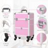 Makeup Train Case Portable Aluminum Rolling Cosmetic Organizer Trolley 4 Wheels Pink Salon Beauty Jewelry Storage
