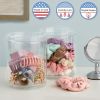 Bella Tall Scrunchie Holder | Stackable Clear Plastic Container (Set of 2) Round Vanity Storage Organizers with Lids for Hair Accessories Beauty Suppl