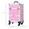 Makeup Train Case Portable Aluminum Rolling Cosmetic Organizer Trolley 4 Wheels Pink Salon Beauty Jewelry Storage