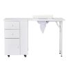 Foldable Manicure Table with Electric Dust Collector, Lockable Wheels, Wrist Cushion, Drawers & Cabinet for Beauty Salon, White