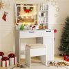 Multi-functional Vanity Desk with Hair Dryer Rack, Storage Stool Makeup Vanity for Home Beauty Organizer