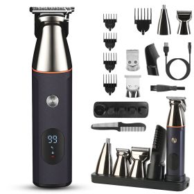 All In One Beard Trimmer for Men With 5 Trimmer Heads IPX5 Waterproof Electric Razor For Face Nose Body Beard Cordless Hair Shaver Clipper Groomi (Color: Black)