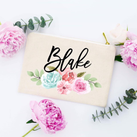 Floral Personalized Cosmetic Bag (Color: Blake)