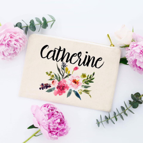 Floral Personalized Cosmetic Bag (Color: Catherine)
