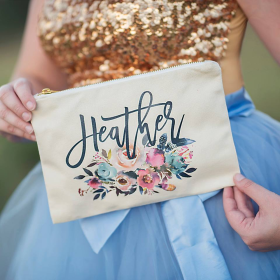 Floral Personalized Cosmetic Bag (Color: Heather)