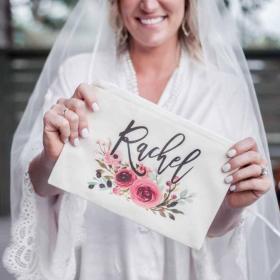 Floral Personalized Cosmetic Bag (Color: Rachel)