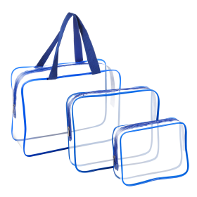 3Pcs Clear Travel Bag (Color: Blue)