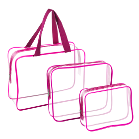 3Pcs Clear Travel Bag (Color: Pink)