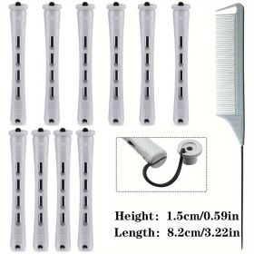 10pcs Professional Hair Perm Rods with Comb and Elastic Rubber Bands - Short Curlers for Perfect Hair Styling and Hairdressing (Color: Gray/10pcs/0.59in)