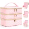 Detachable three-layer diamond grid makeup bag, handheld large capacity skincare storage bag, portable beauty bag for travel
