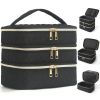 Detachable three-layer diamond grid makeup bag, handheld large capacity skincare storage bag, portable beauty bag for travel