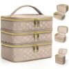 Detachable three-layer diamond grid makeup bag, handheld large capacity skincare storage bag, portable beauty bag for travel