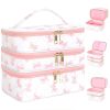 Detachable three-layer diamond grid makeup bag, handheld large capacity skincare storage bag, portable beauty bag for travel