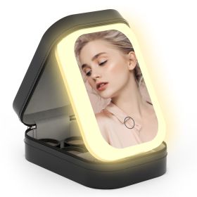 Portable Travel Makeup Bag With LED Mirror Rechargeable Beauty Mirror With 3 Color Light Dimmable Brightness Waterproof Cosmetic Bag With 4 Compartmen (Color: Black)