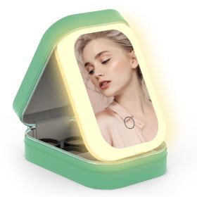 Portable Travel Makeup Bag With LED Mirror Rechargeable Beauty Mirror With 3 Color Light Dimmable Brightness Waterproof Cosmetic Bag With 4 Compartmen (Color: green)
