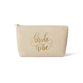 Bride/Bridesmaid Makeup Bag in Faux Leather (Color: Cream)